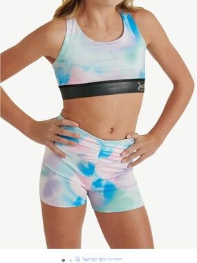 NWT Justice 2 piece dance gymnastics sports bra shorts set XL 16/18